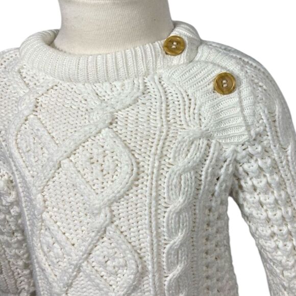 Vintage 80's Toddler 2T Acrylic Fisherman Irish Cable Knit White Sweater - Picture 3 of 7